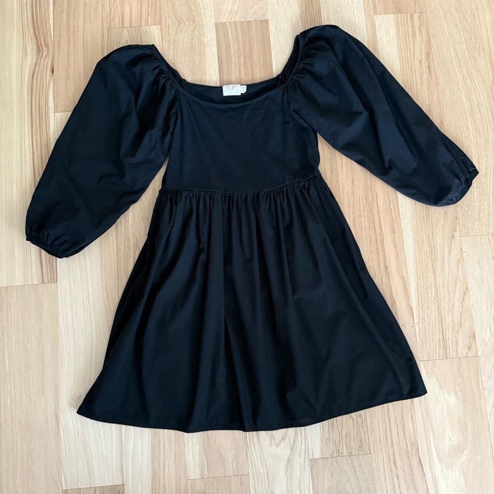 Nation LTD Heddie Combo Babydoll puff 3/4 sleeves Dress Size M In Jet Black - Picture 13 of 14